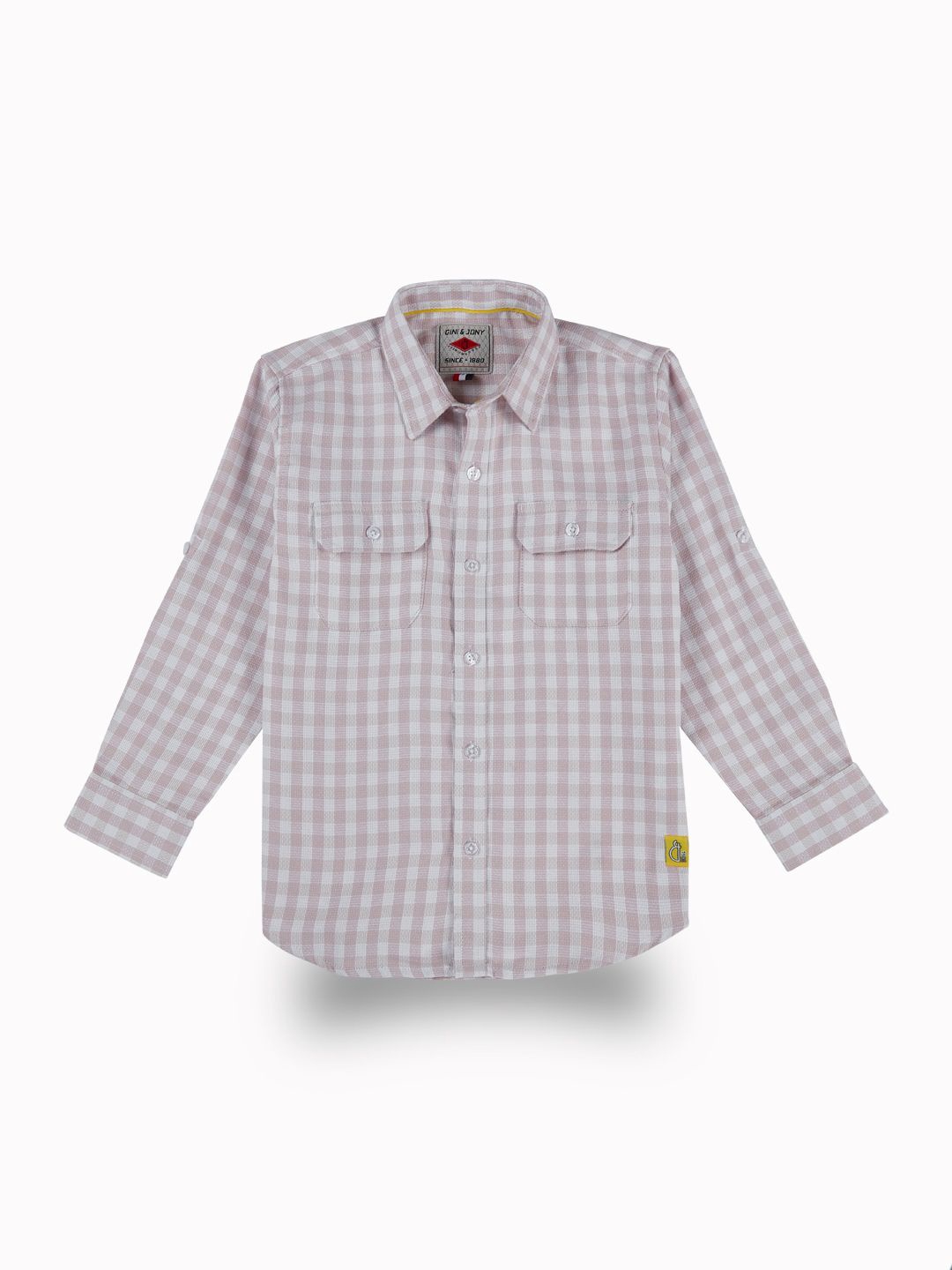 

Gini and Jony Boys Comfort Fit Spread Collar Gingham Checked Cotton Casual Shirt, Pink