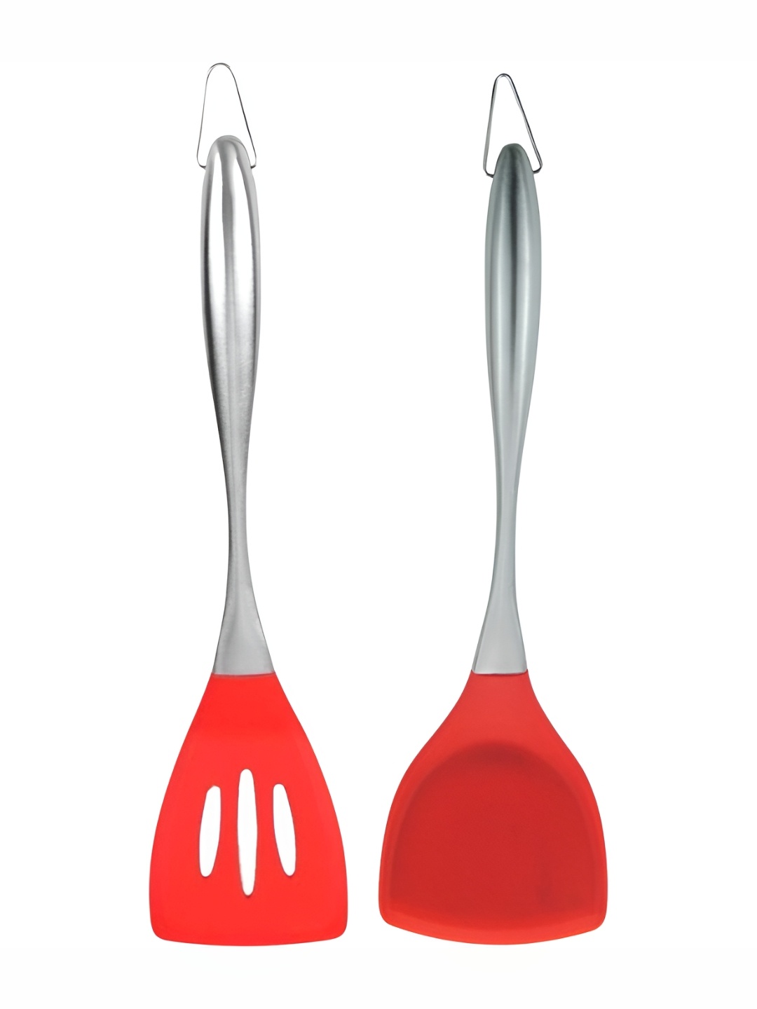 

Baskety Steel & Red 2 Pieces Steel Scoop With Plain Slotted Spatula