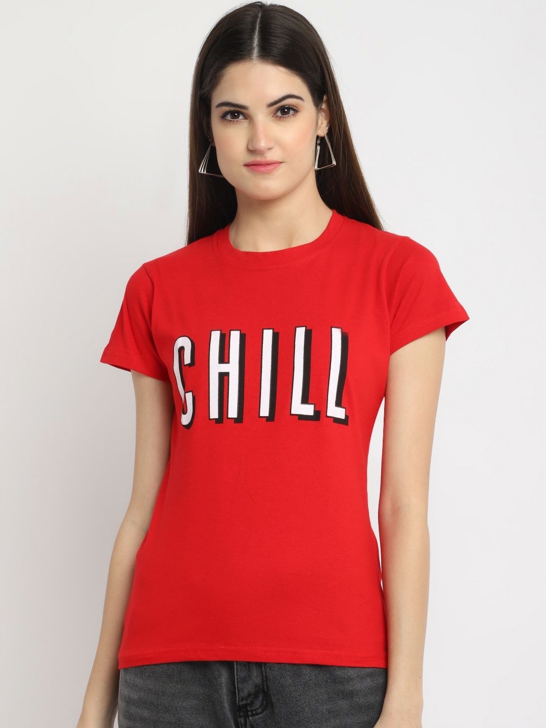 

CORSICA Women Regular Fit Typography Printed Round Neck Cotton T-shirt, Red