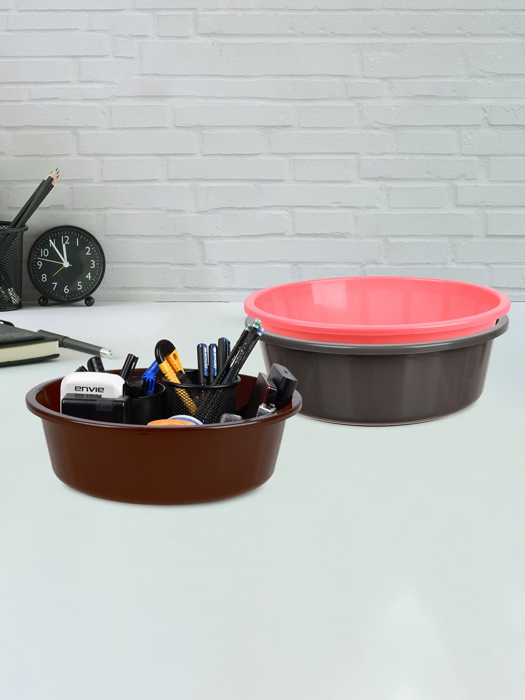 

Kuber Industries Grey & Pink Pack of 3 Multipurpose Storage Organizer Tub