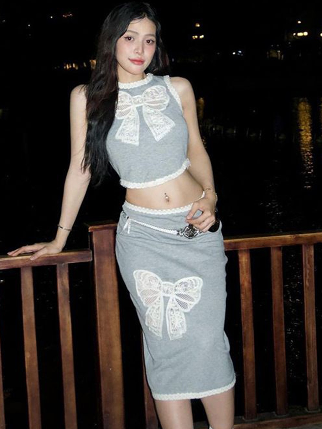 

StyleCast Self-Design Round Neck Sleeveless Crop Top With Skirt, Blue