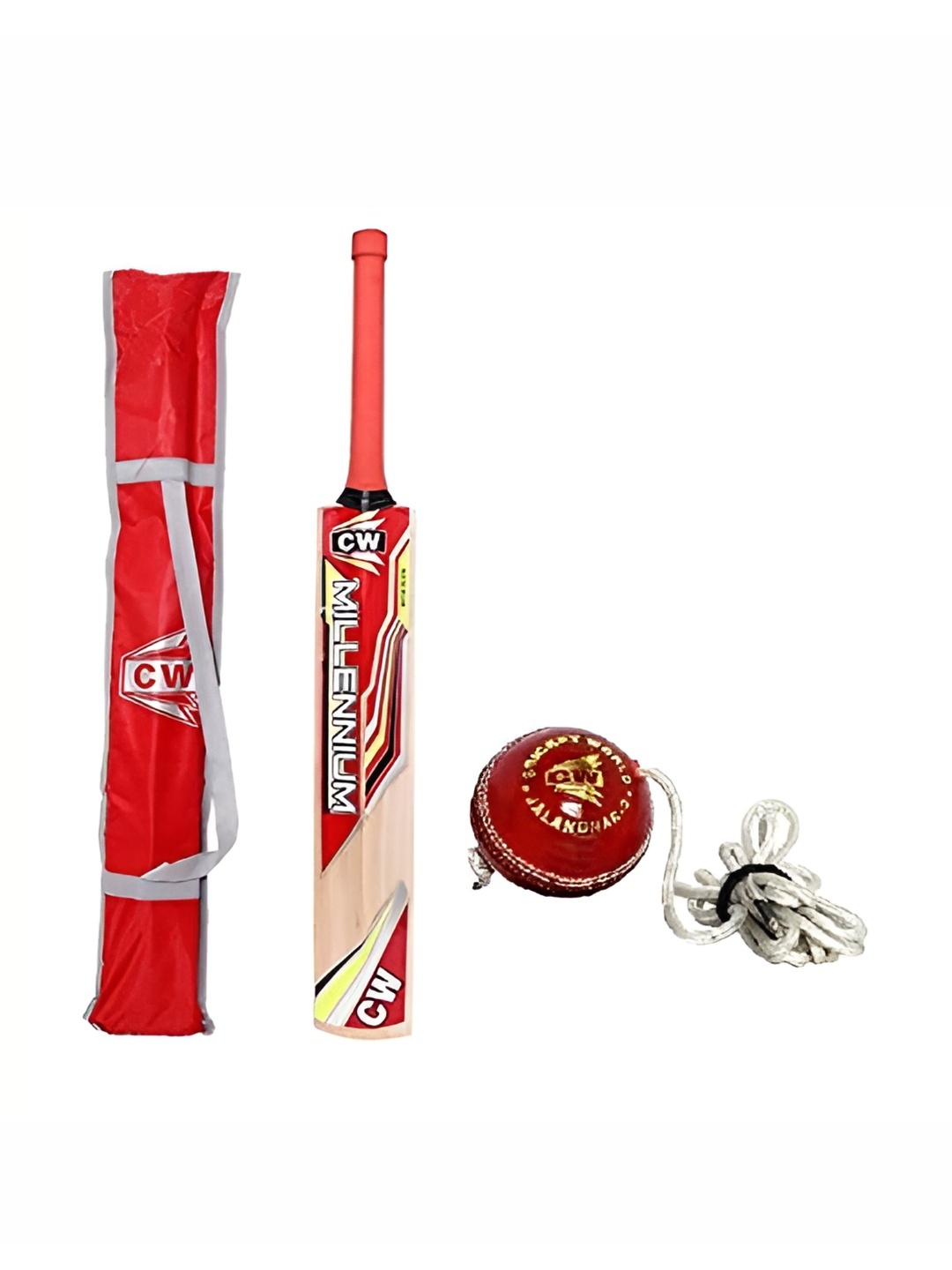 

CW Kashmir Willow Cricket Bat With Hanging Ball, Red