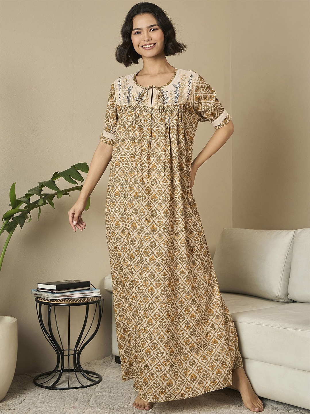 

July Printed Maxi Nightdress, Brown