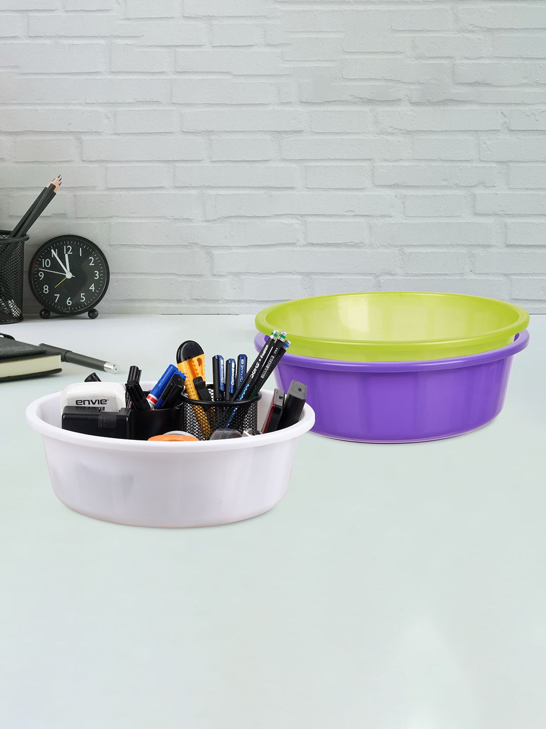

Kuber Industries Purple & White 3 Pieces Regular Durable Multi-Utility Organisers