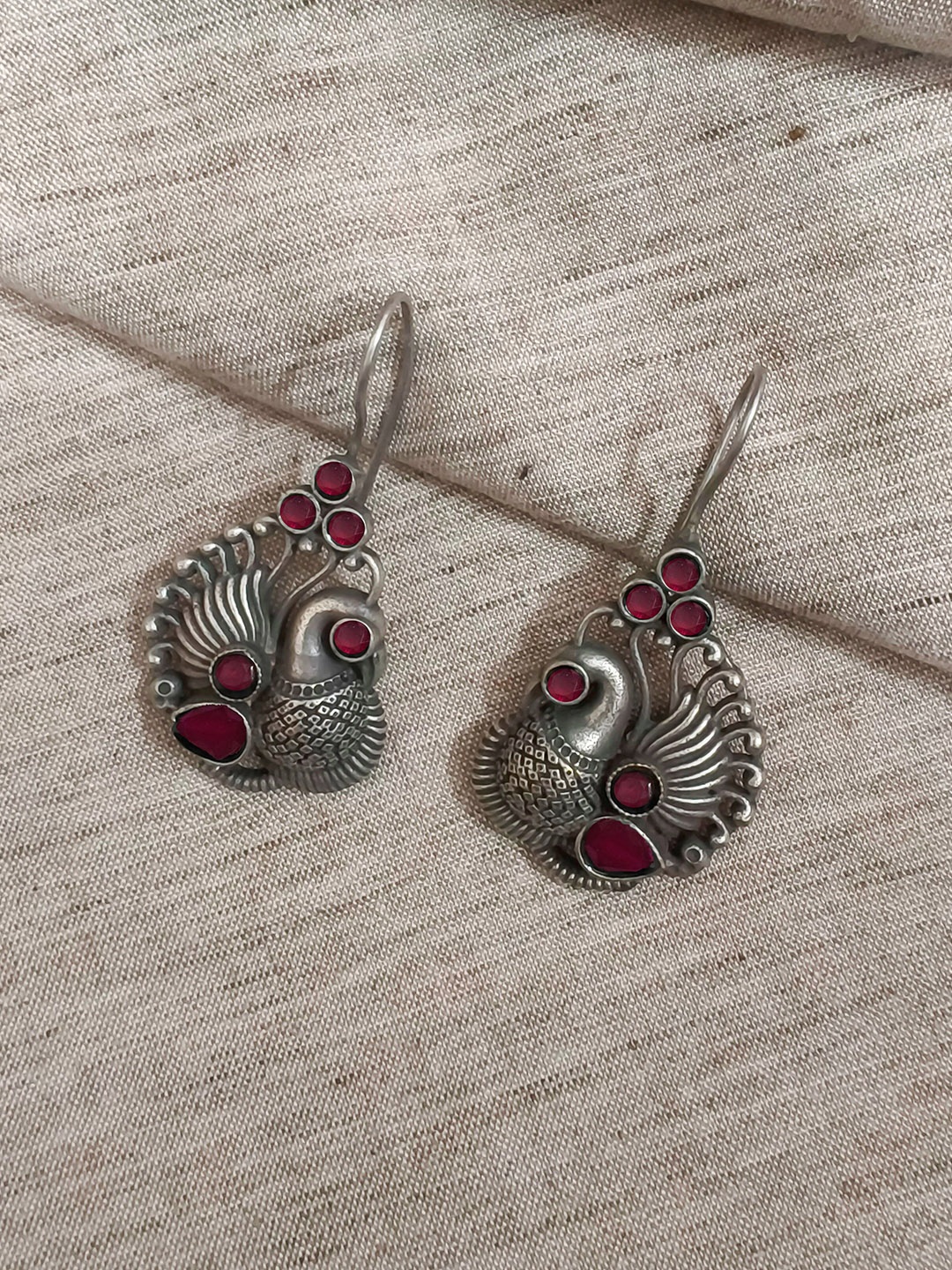 

Molcha Artificial Stones Studded Contemporary Shaped Oxidised Drop Earring, Silver