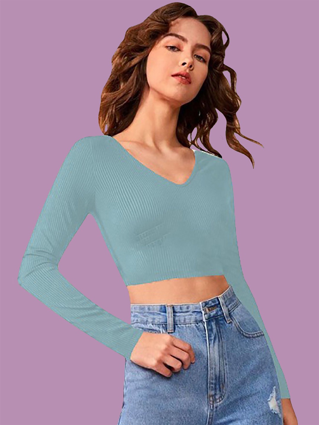 

Dream Beauty Fashion Solid V-Neck Crop Top, Teal