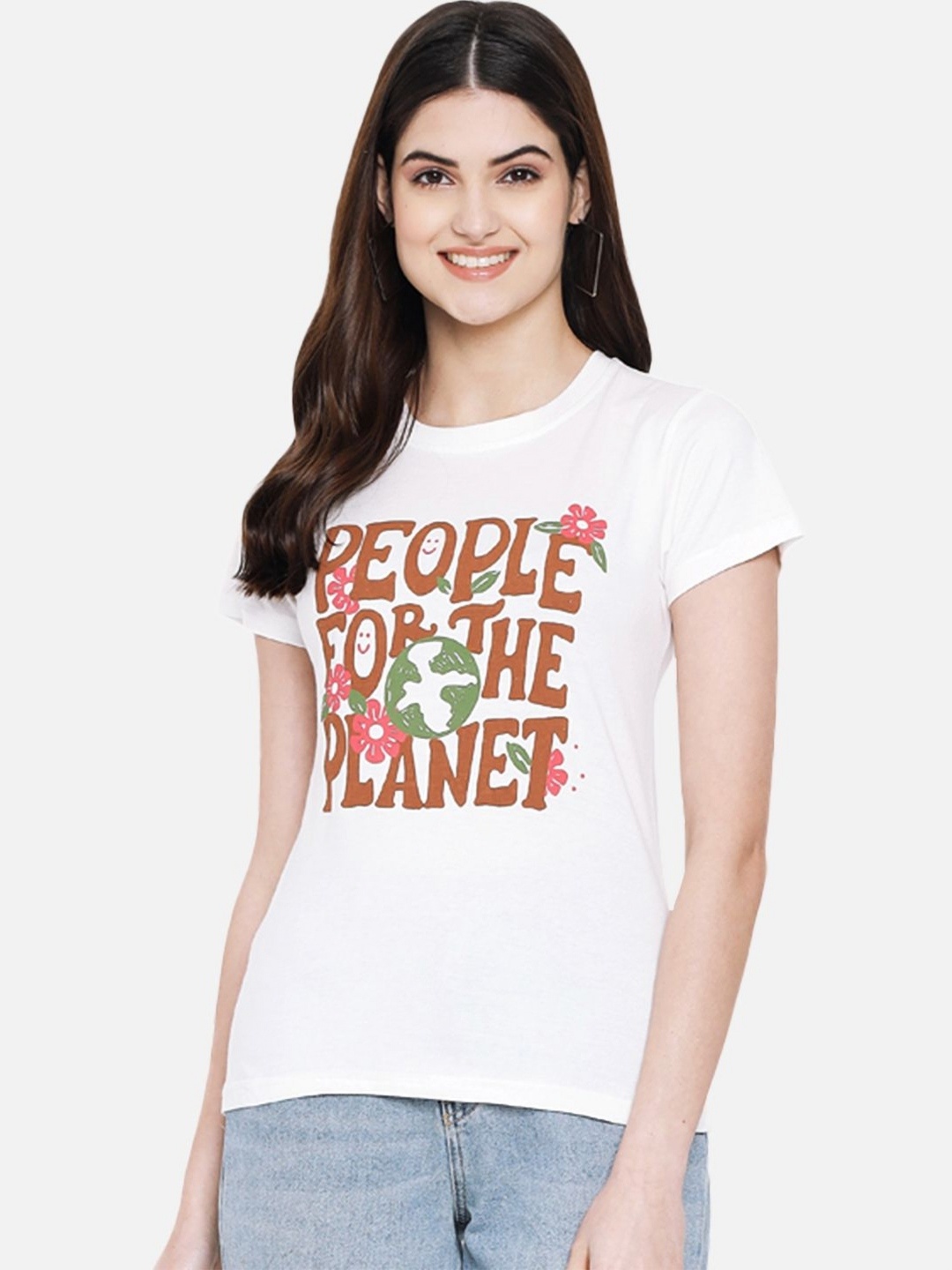 

CORSICA Women Regular Fit Typography Printed Round Neck Cotton T-shirt, White
