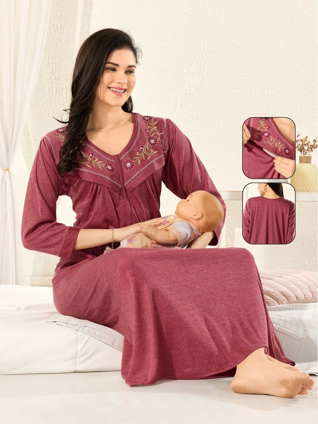 

UDHATIKRAMAN Embroidered Maxi Nightdress, Purple
