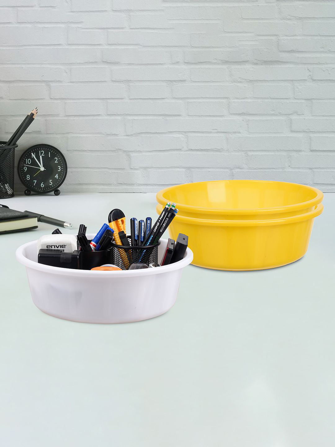 

Kuber Industries Yellow & White 3 Pieces Multipurpose Storage Tub Organizer 6L