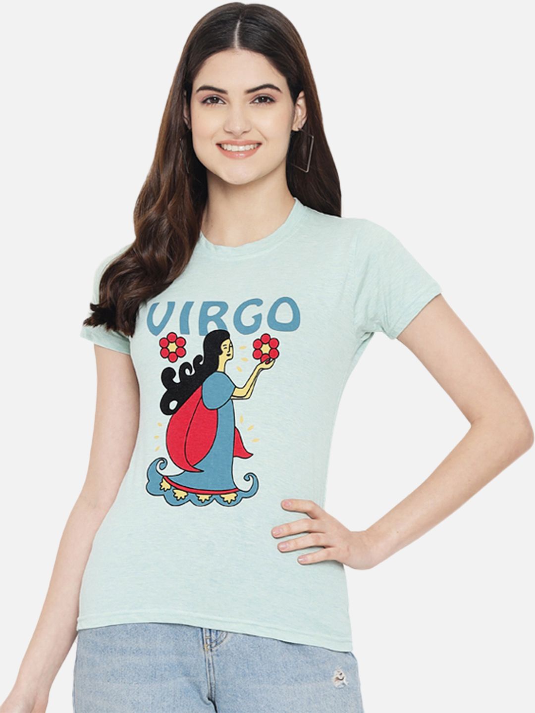 

CORSICA Women Regular Fit Graphic Printed Round Neck Cotton T-shirt, Blue