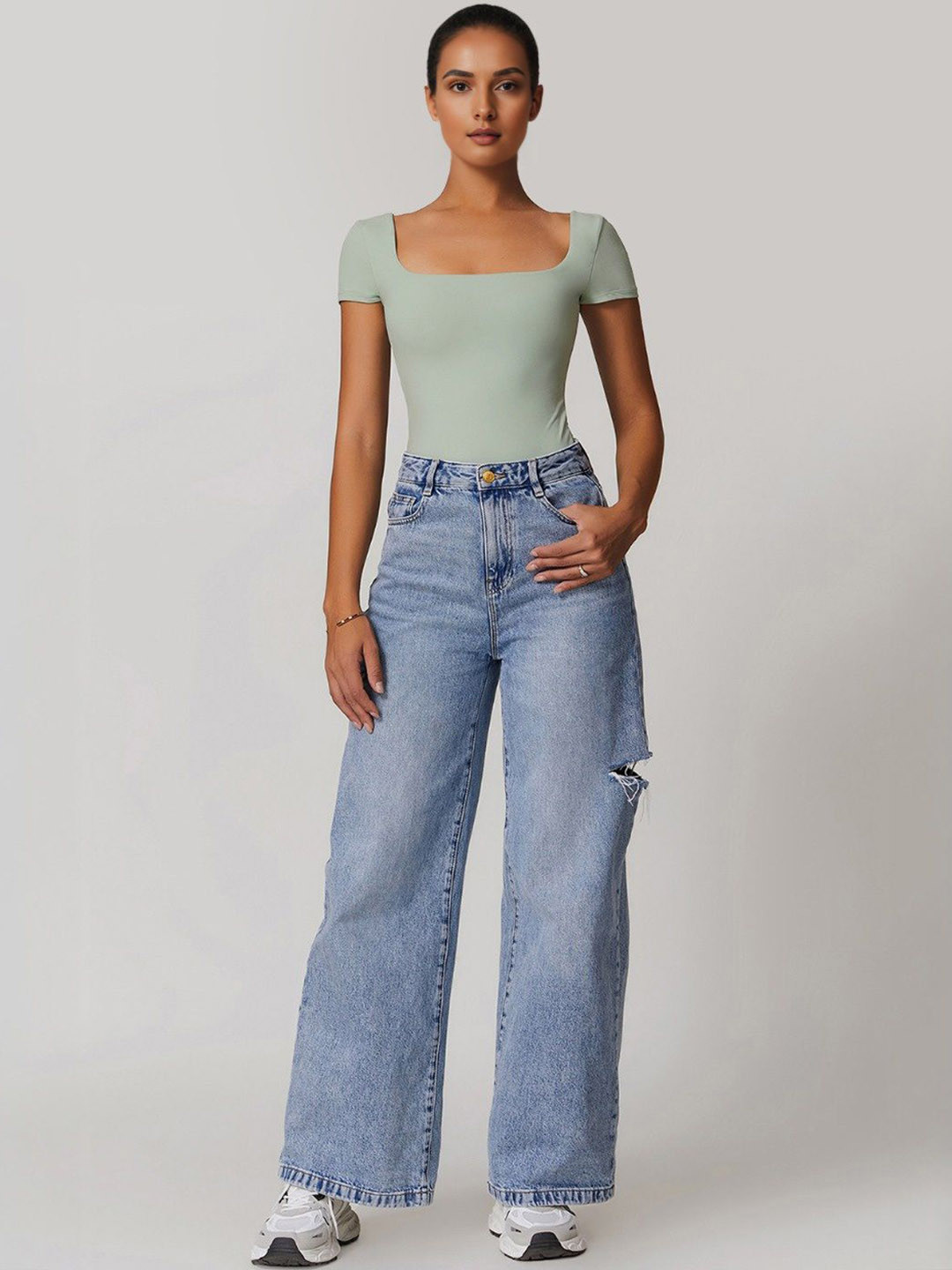 

StyleCast Square Neck Short Sleeve Bodysuit, Green