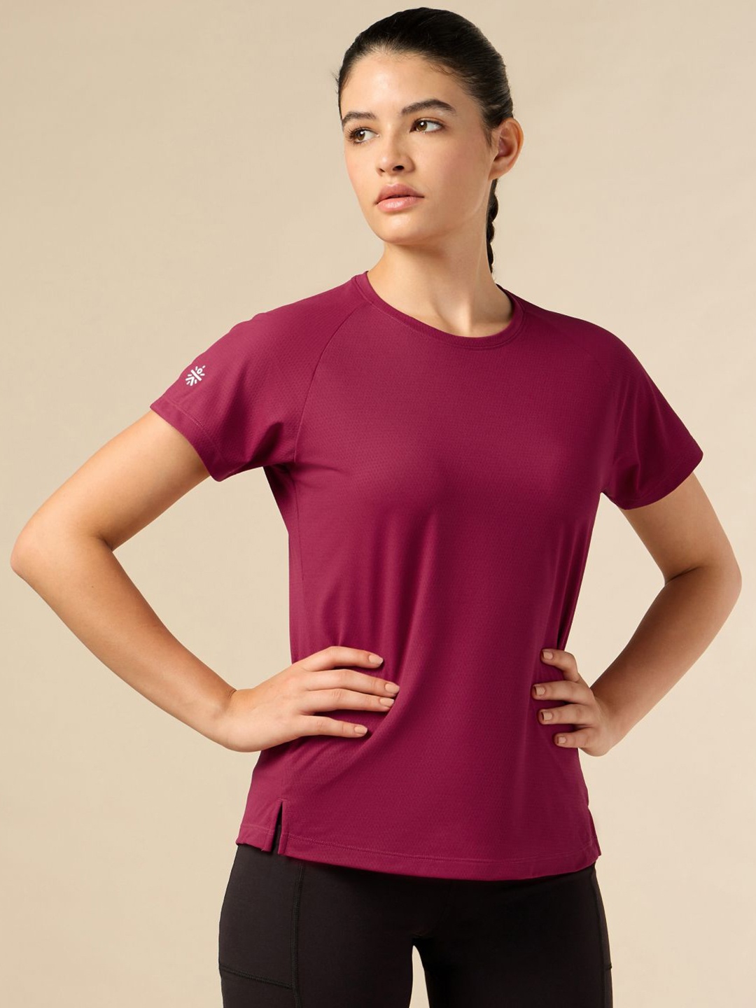 

CULT Women Moisture Wicking Solid Round Neck Sports T-shirt, Maroon