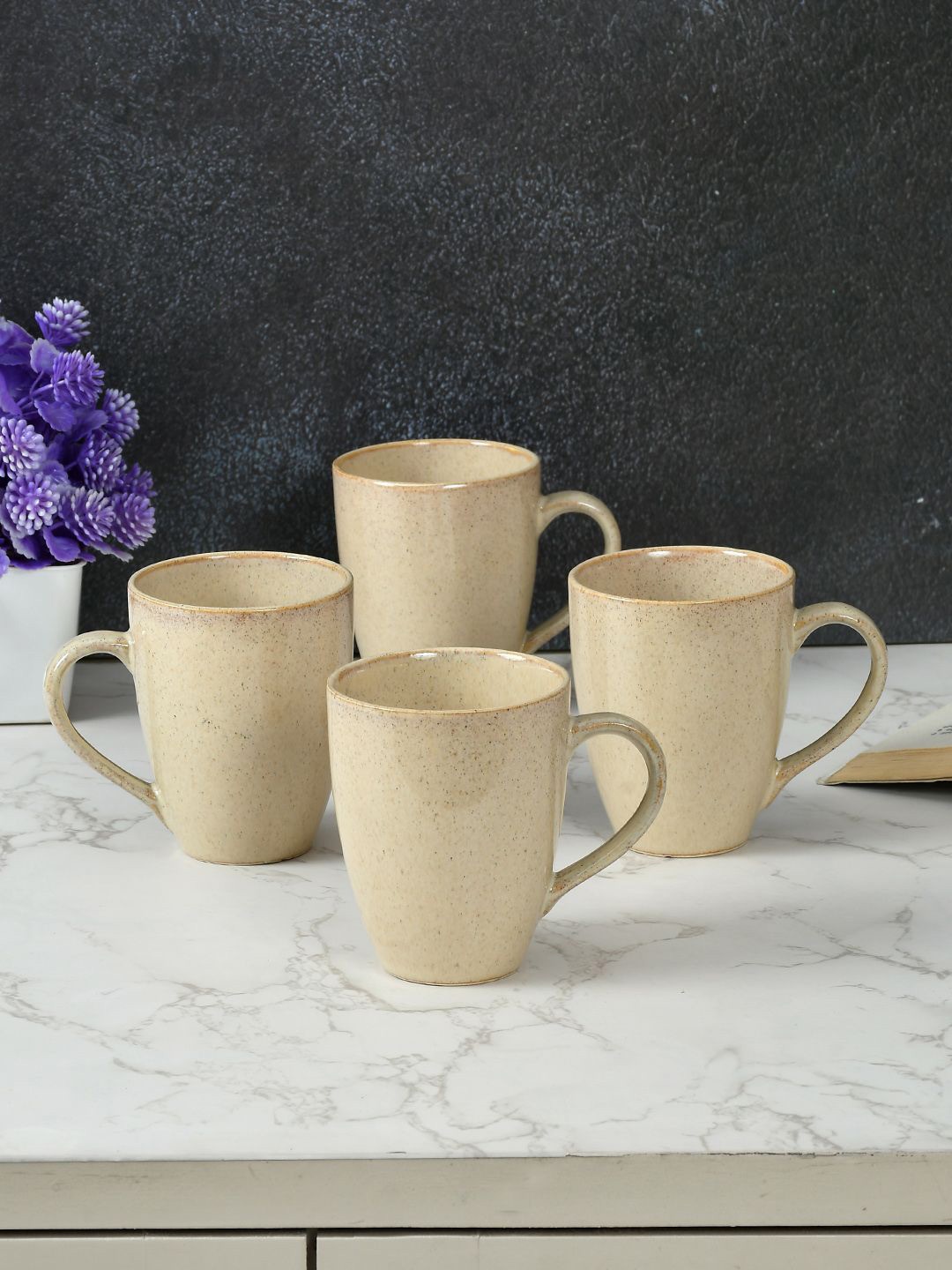 

CLIO'S HERITAGE STORE Beige 4 Pieces Printed Ceramic Glossy Mugs 300 ml Each