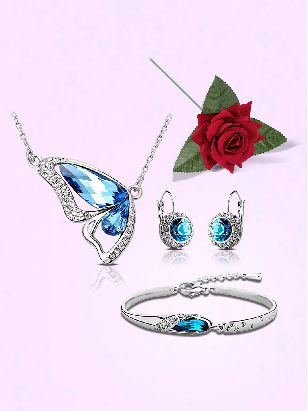

Peora Silver-Plated Crystal Studded Jewellery Set