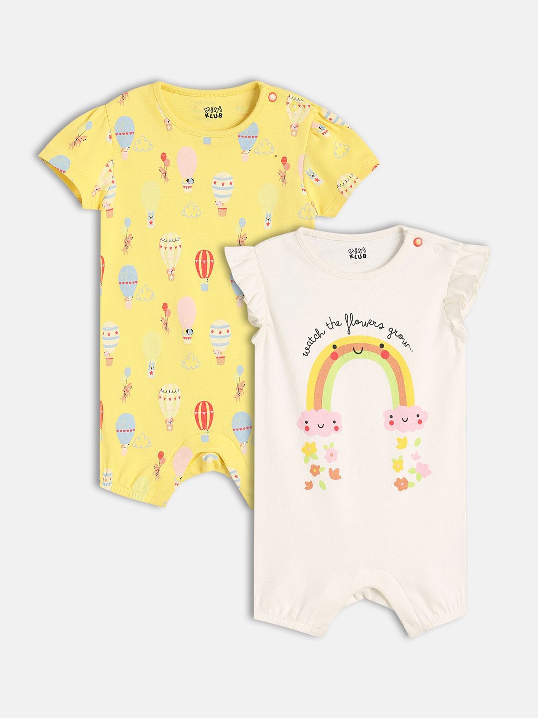 

MINI KLUB Girls Pack Of 2 Printed Pure Cotton Rompers, Pink