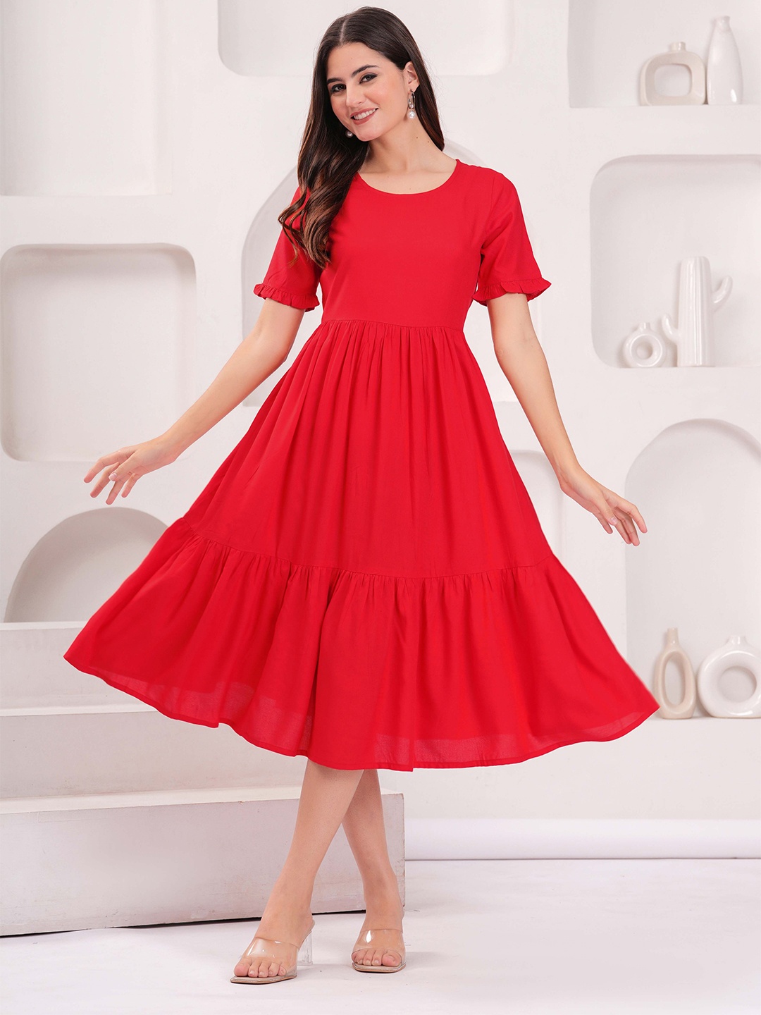 

TOP 30 Fit & Flare Midi Dress, Red