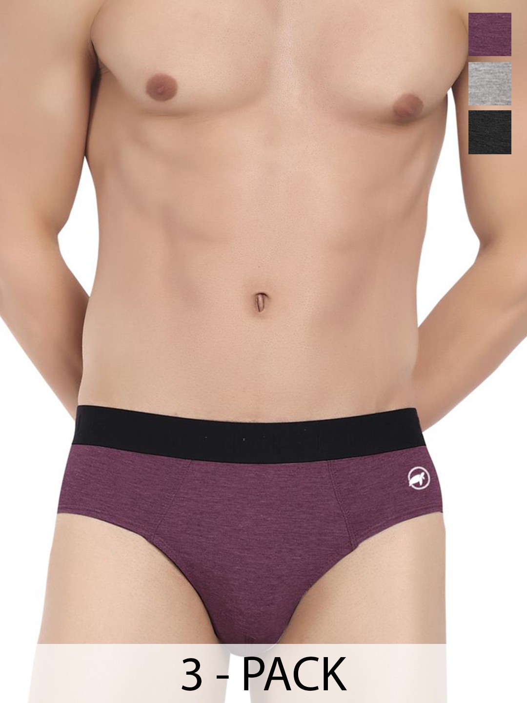 

LOGGERHEAD Pack Of 3 Cotton Mid-Rise Basic Briefs LHFB004-Grey-Black-Wine