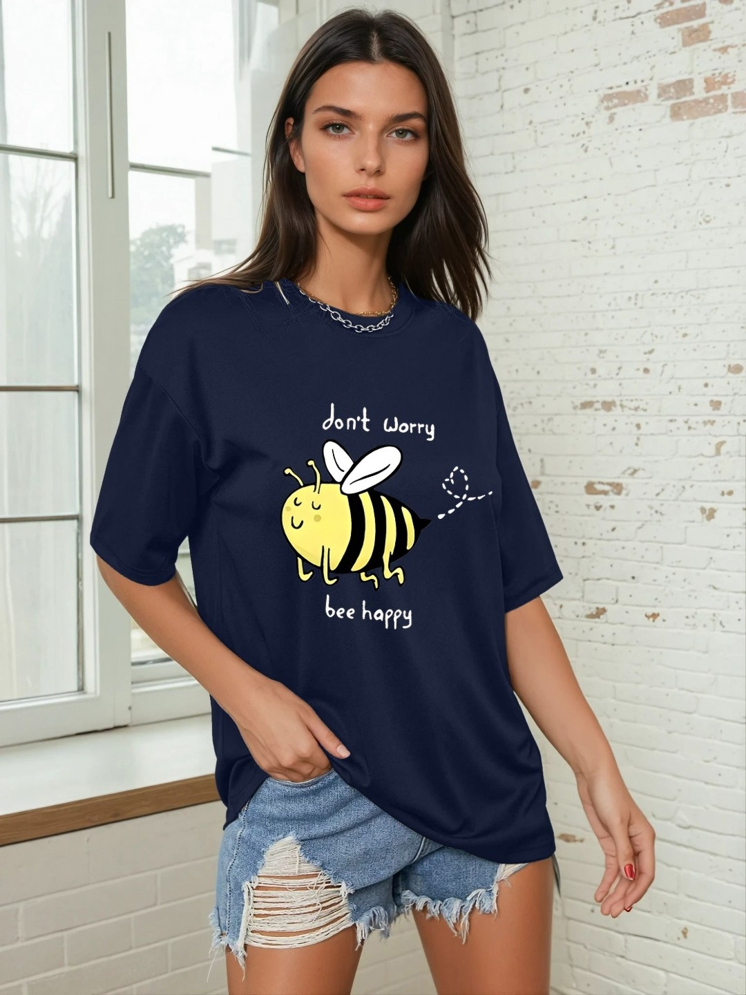 

CORSICA Women Graphic Printed Round Neck Relaxed Fit T-shirt, Navy blue
