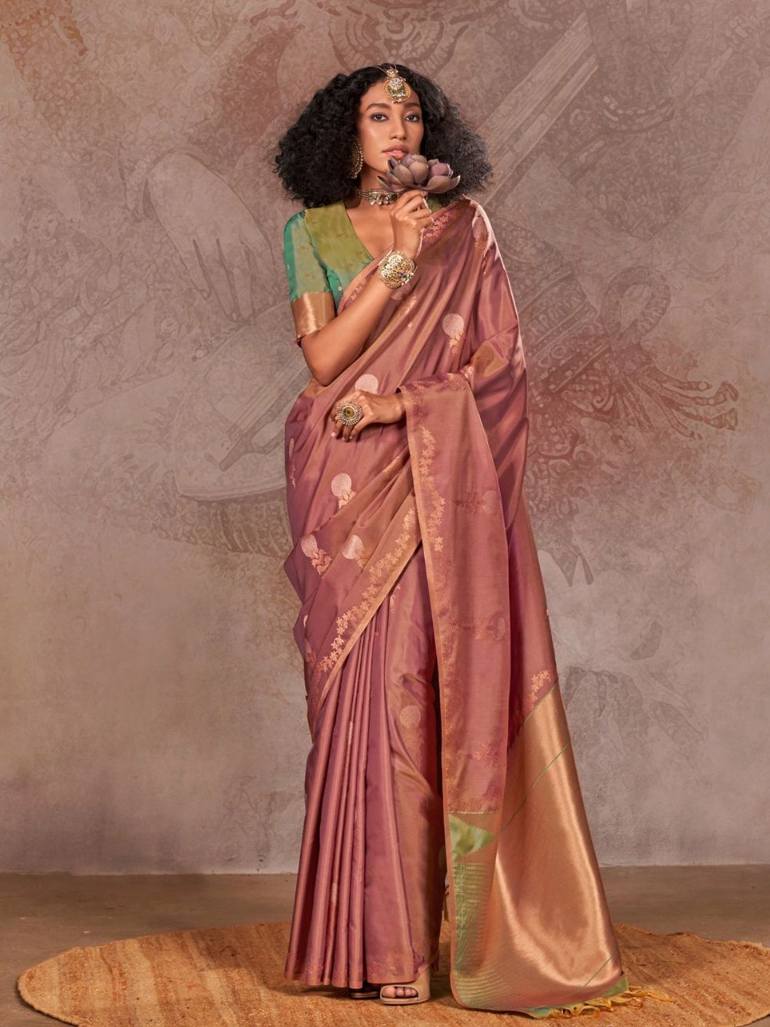 

PEENGAX Woven Design Zari Silk Blend Banarasi Saree, Coffee brown
