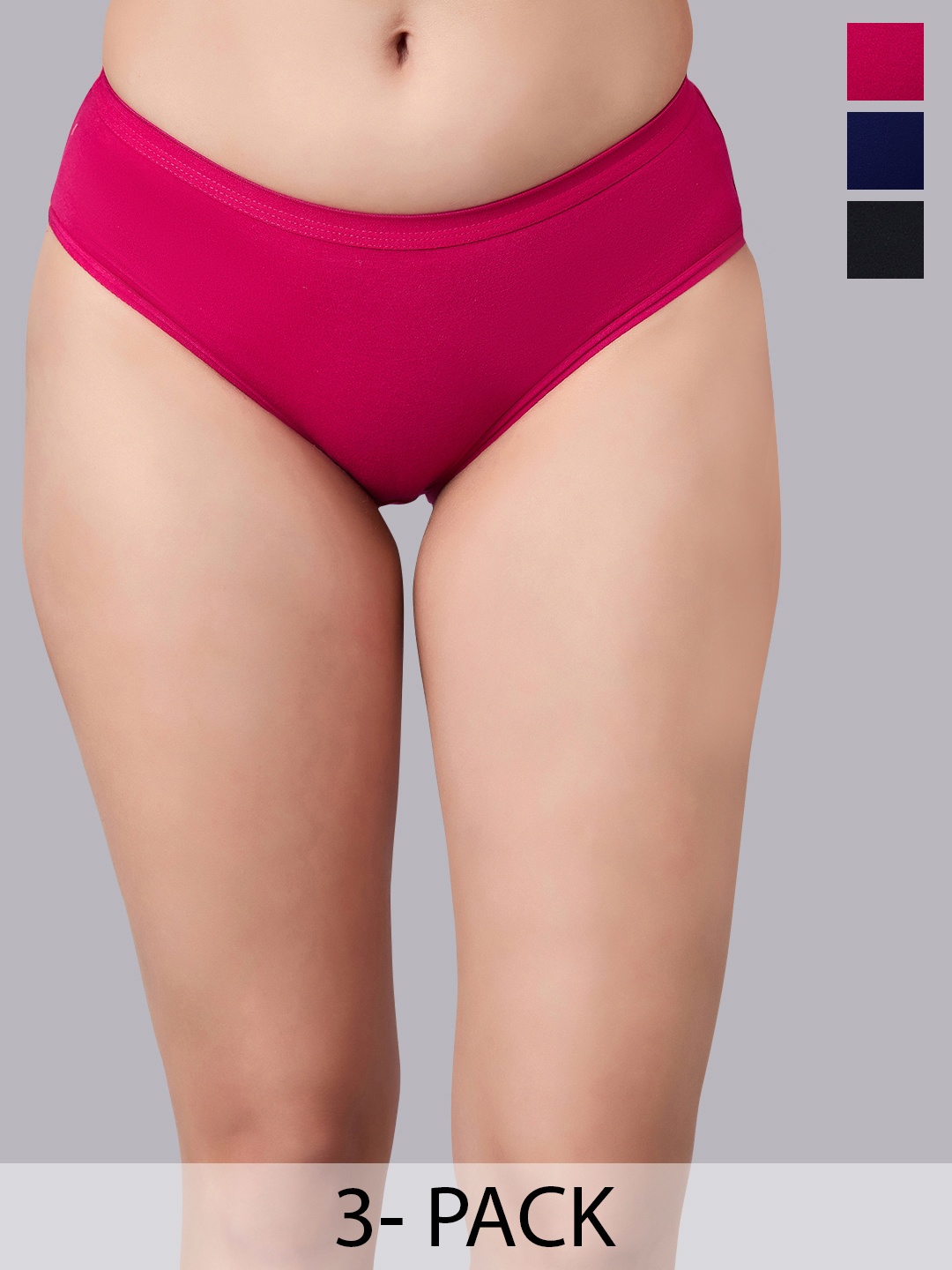 

SIMOH Women Pack Of 3 Mid-Rise Hipster Briefs - H7103_Black_Blue_Pink