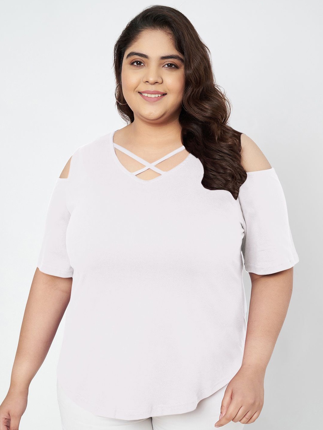 

BRINNS Plus Size Cut Out Detail Cotton Top, White