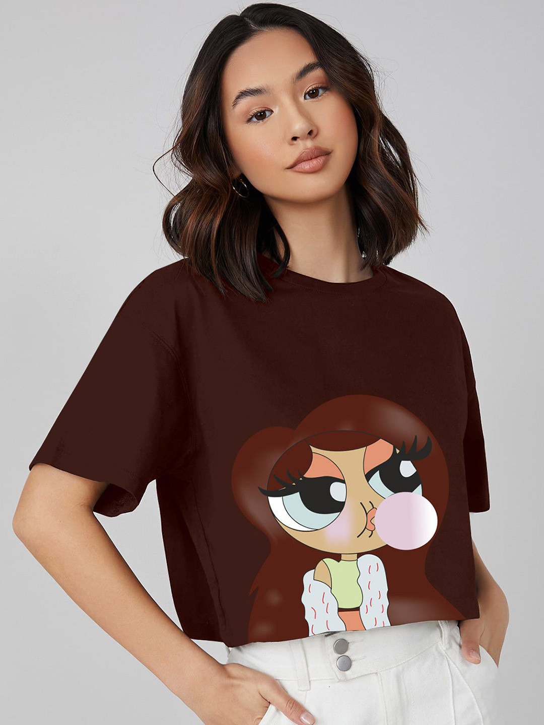 

CORSICA Print Extended Sleeves Crop Top, Brown