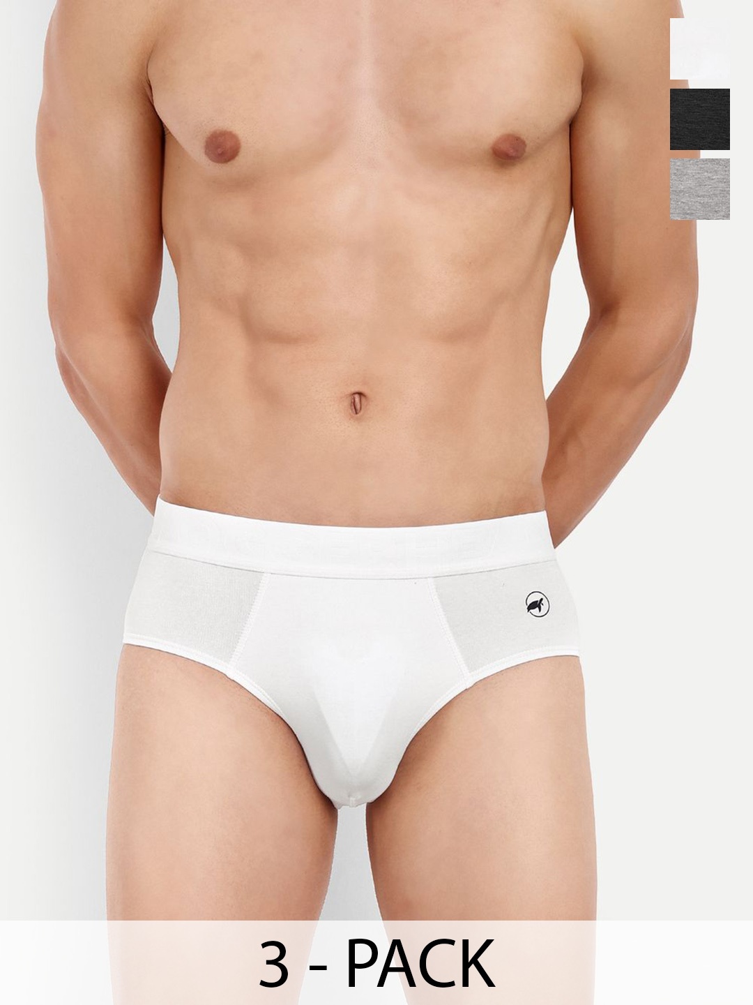 

LOGGERHEAD Pack Of 3 Cotton Mid-Rise Basic Briefs LHFB004-Grey-Black-White