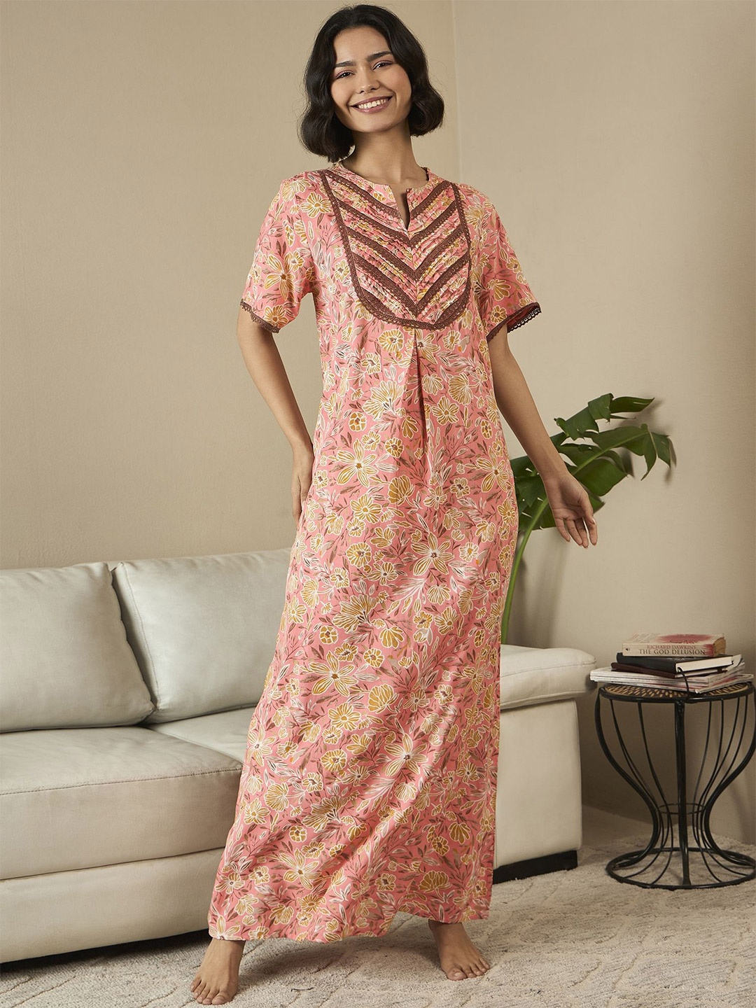 

July Printed Maxi Nightdress, Peach