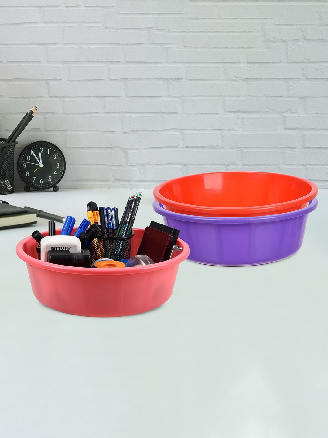 

Kuber Industries Purple & Red Pack of 3 Multipurpose Storage Organizer Tub