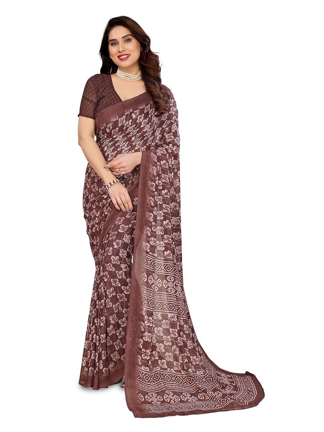 

Moda Rapido Floral Poly Georgette Saree, Maroon