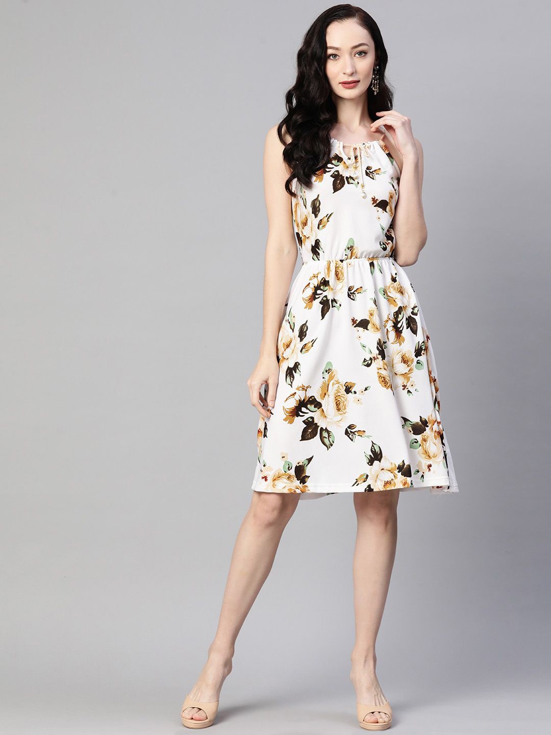 

KALINI Women Floral Printed Fit & Flare Dress, White