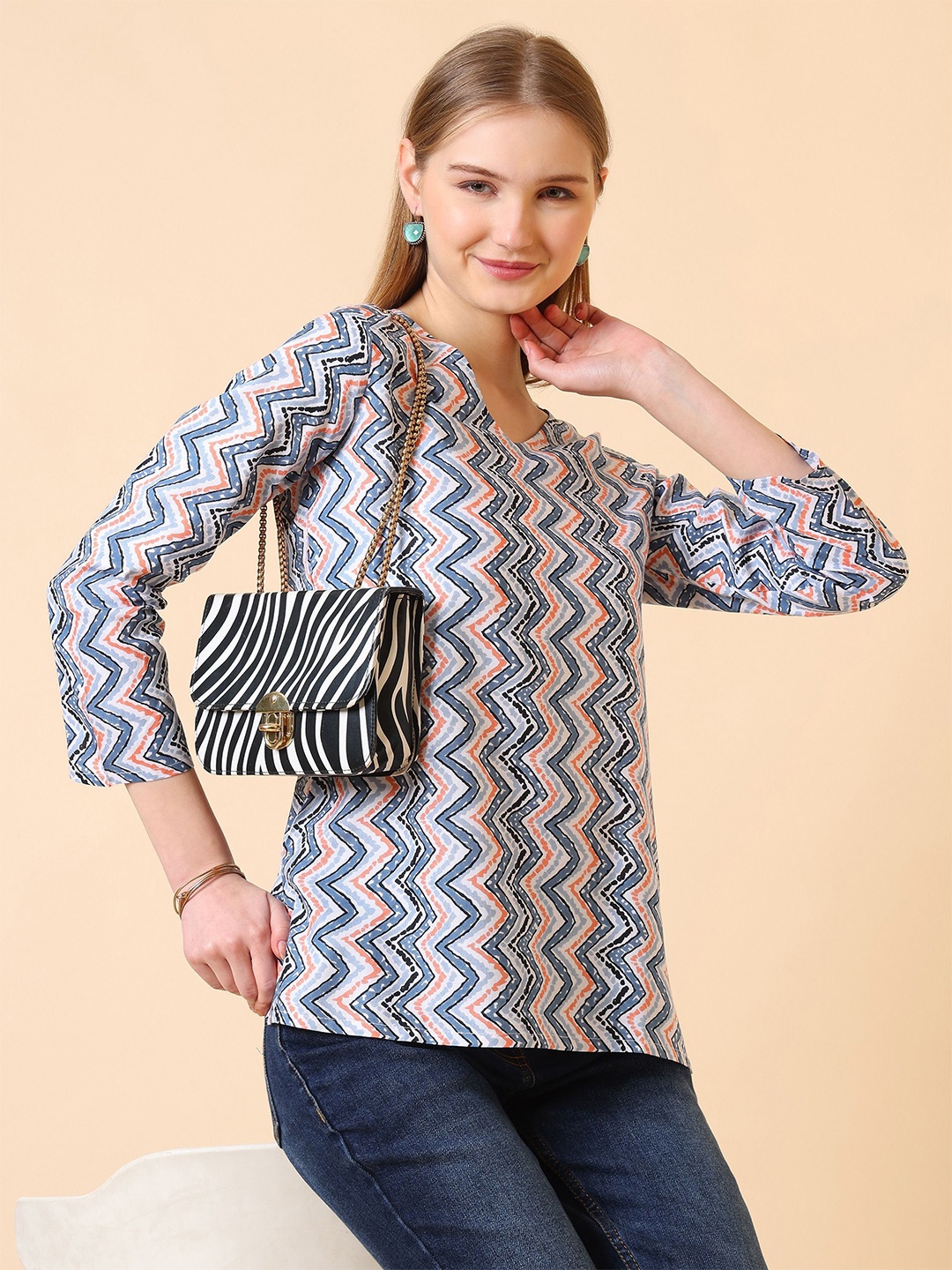 

SANGOURI Floral Printed Kurti, Blue