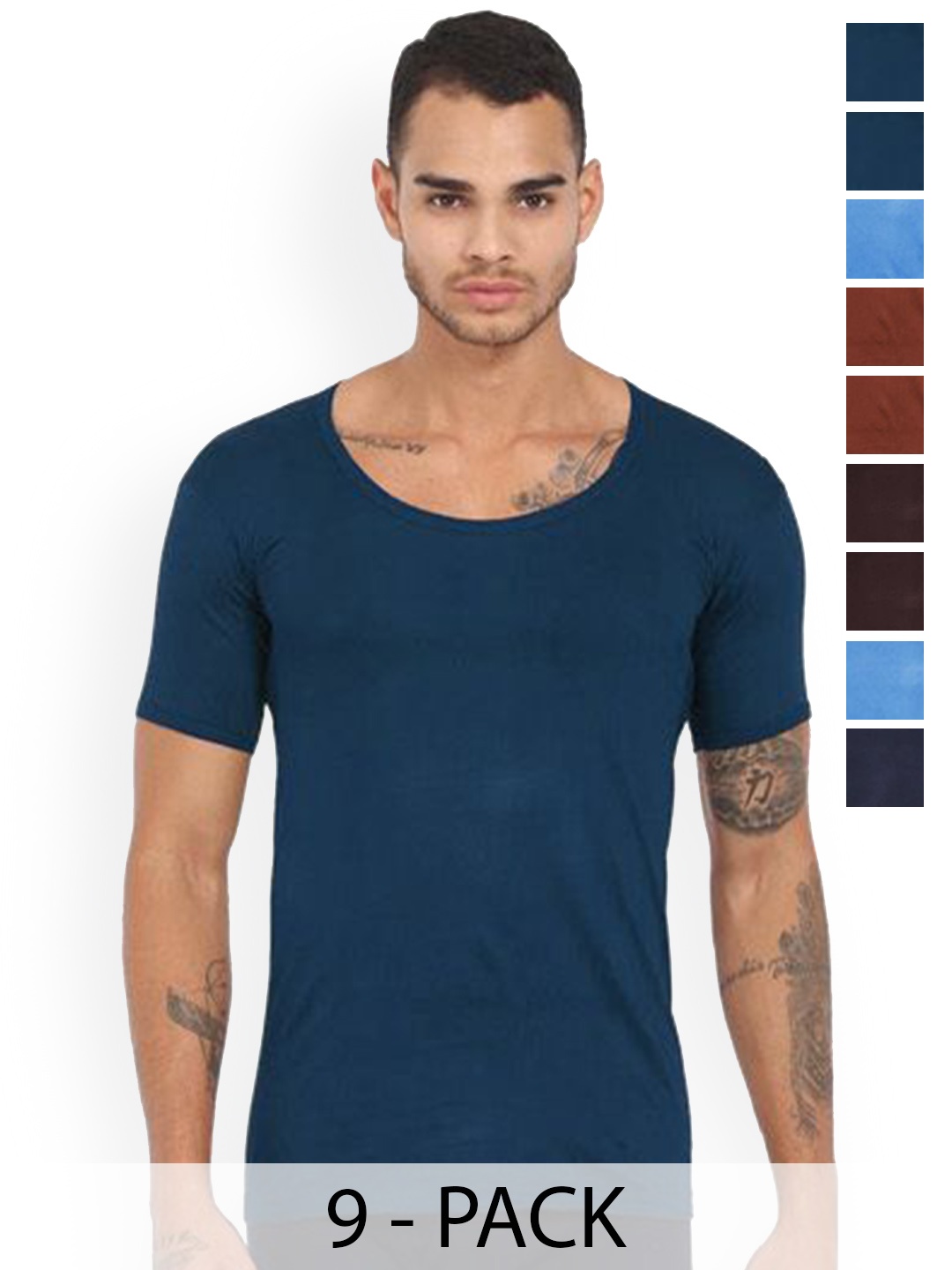 

Rupa Pack Of 9 Assorted Pure Cotton Under Shirt Vests Frontline-Color-Asst-RNS-9-100