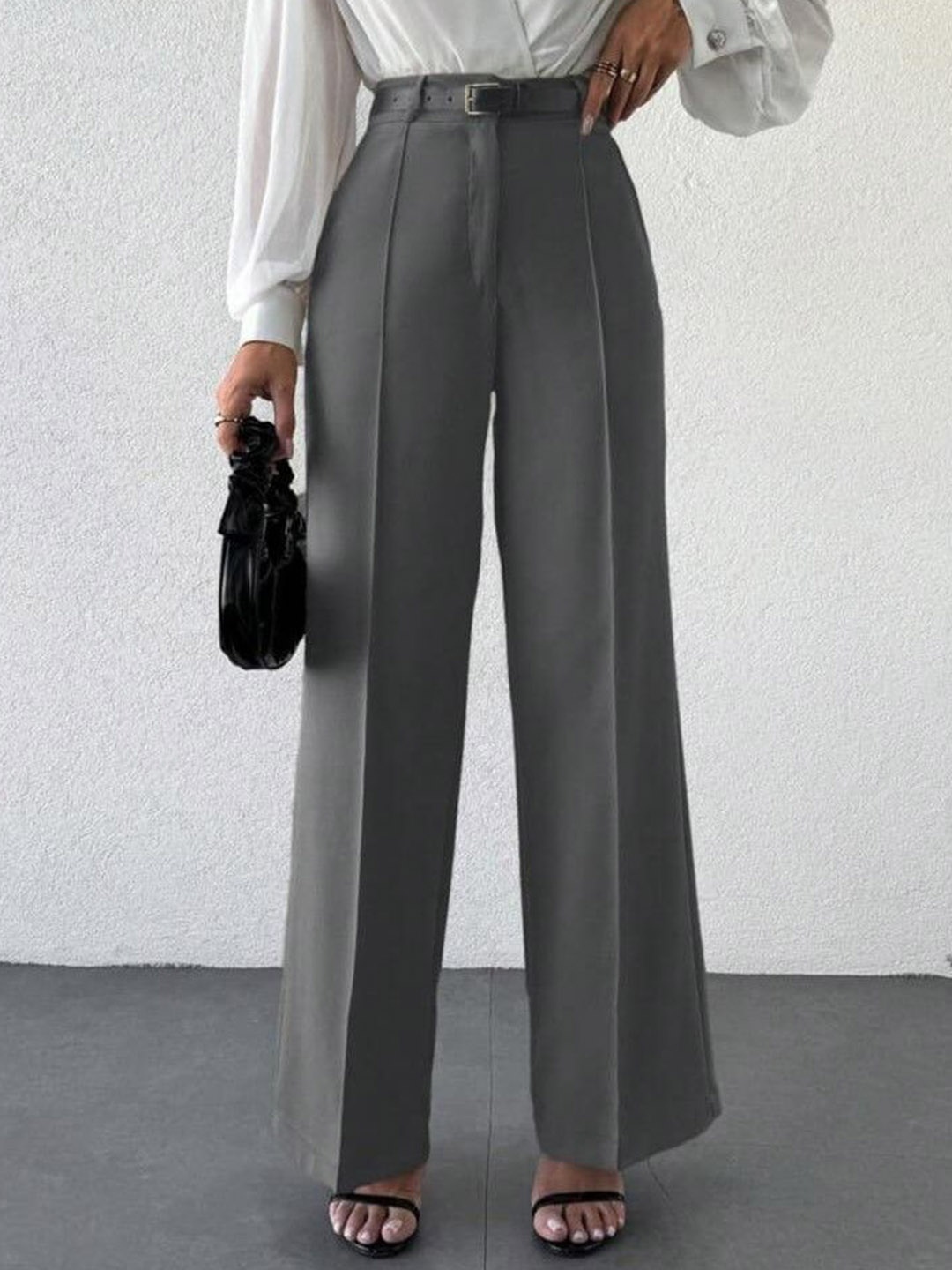 

BROADSTAR Women Smart Straight Fit High-Rise Easy Wash Pleated Trousers, Grey