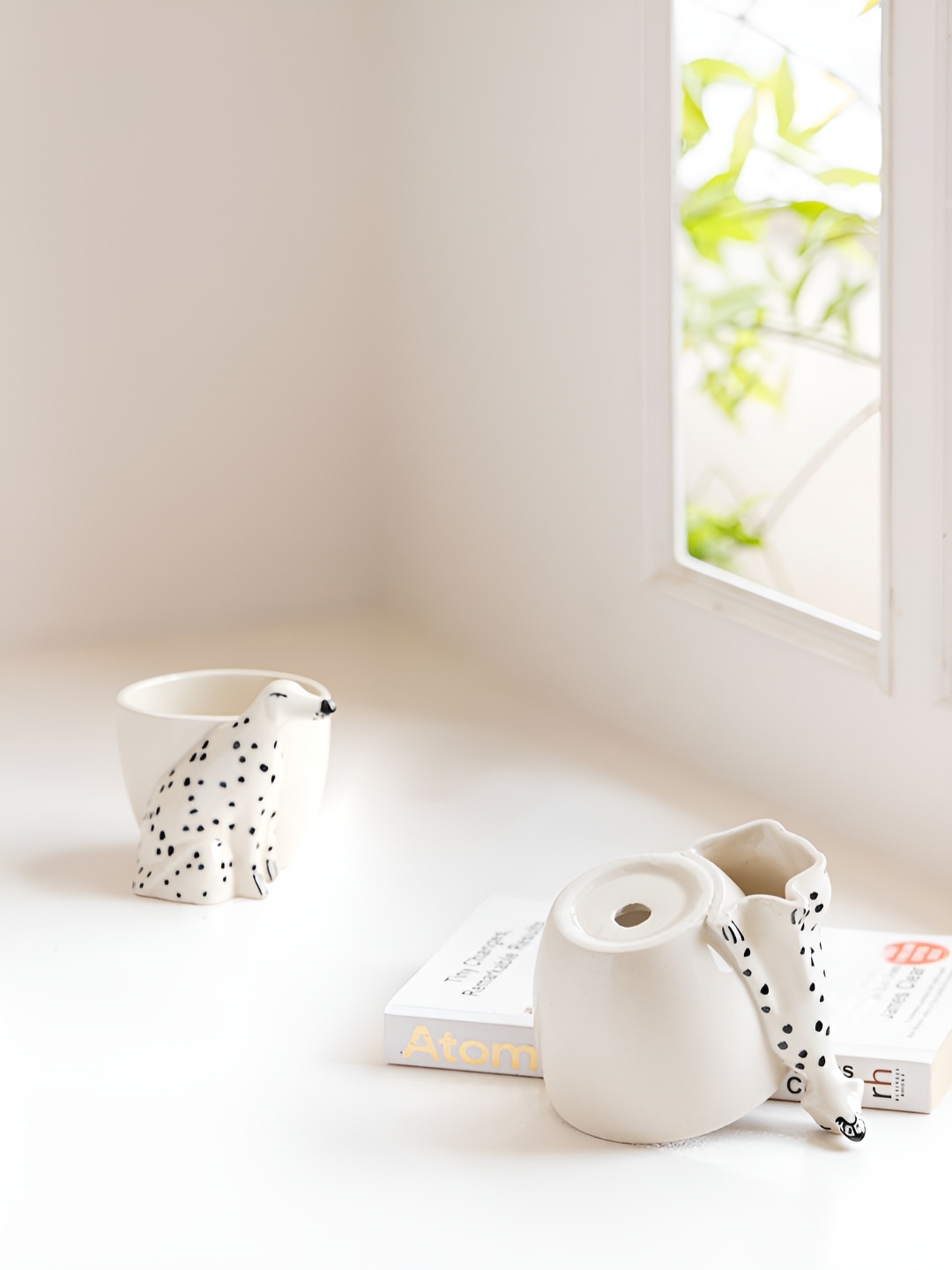 

Claymistry 2 Pieces White & Black Ceramic Planter With Spotted Dog