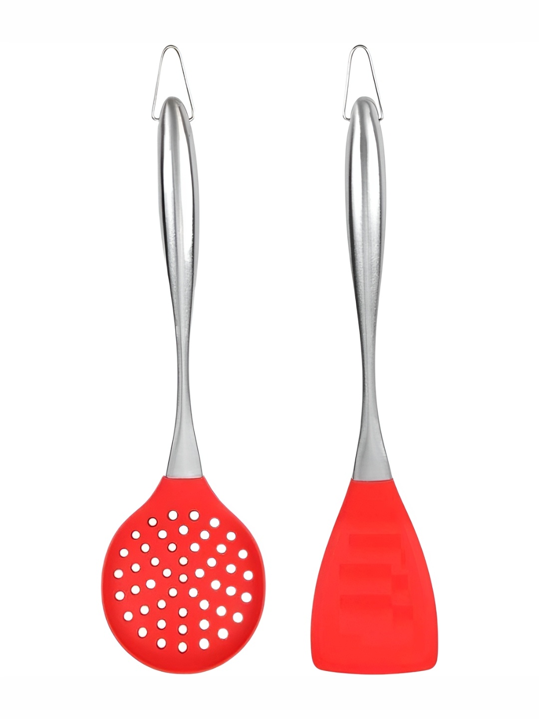 

Baskety Red 2 Pieces Steel Skimmer Spatula With Plain Slotted Spatula