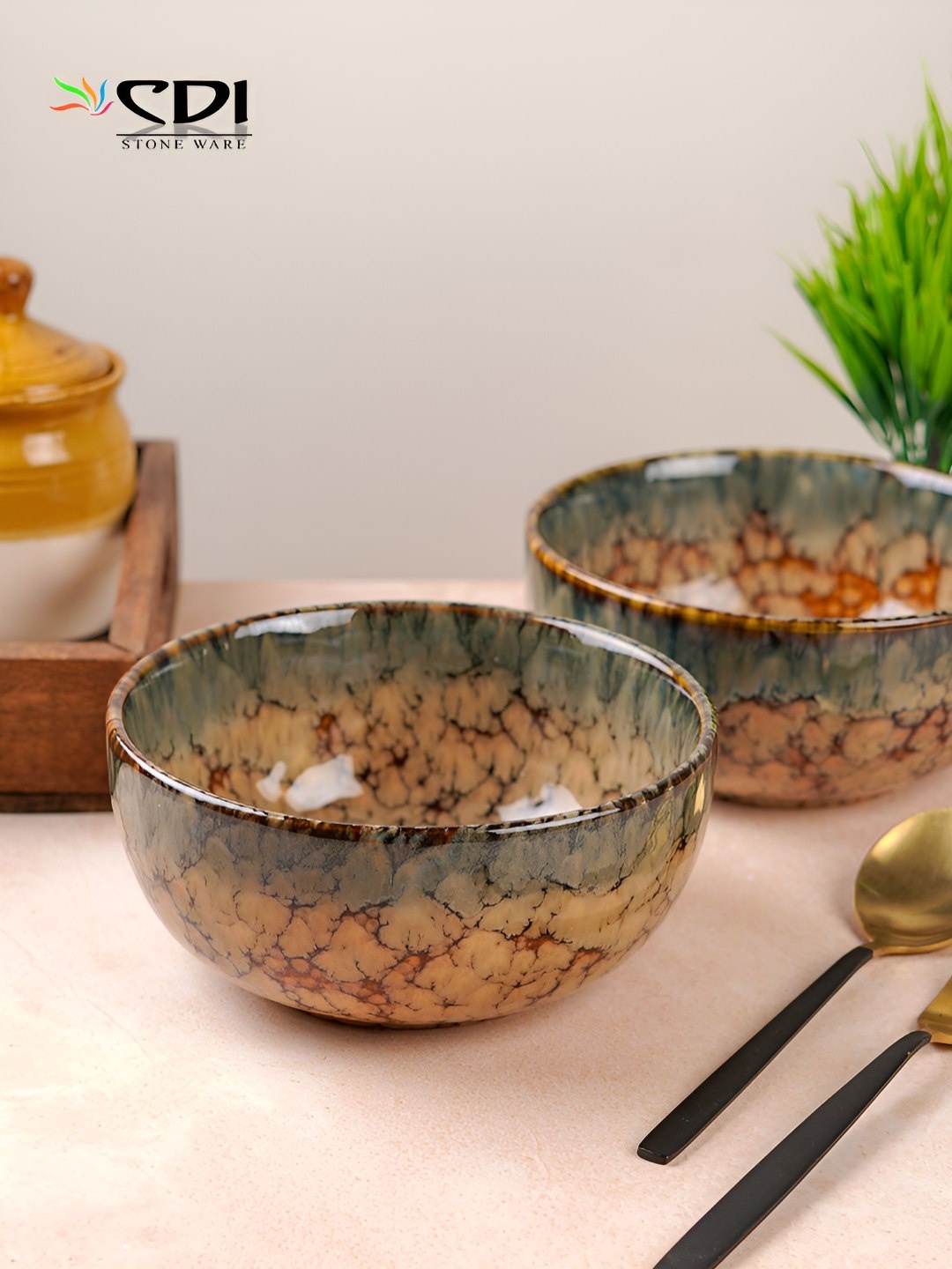 

CDI Brown & Green 2 Pieces Textured Ceramic Serving Bowls 800ml Each