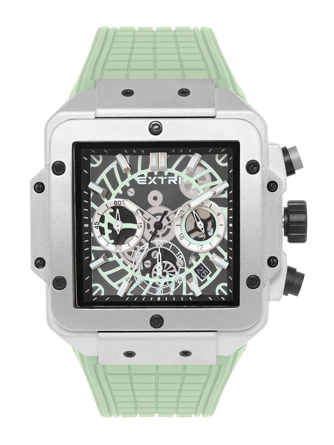 

EXTRI Men Printed Dial & Textured Straps Reset Time Analogue Watch X6097-A, Silver