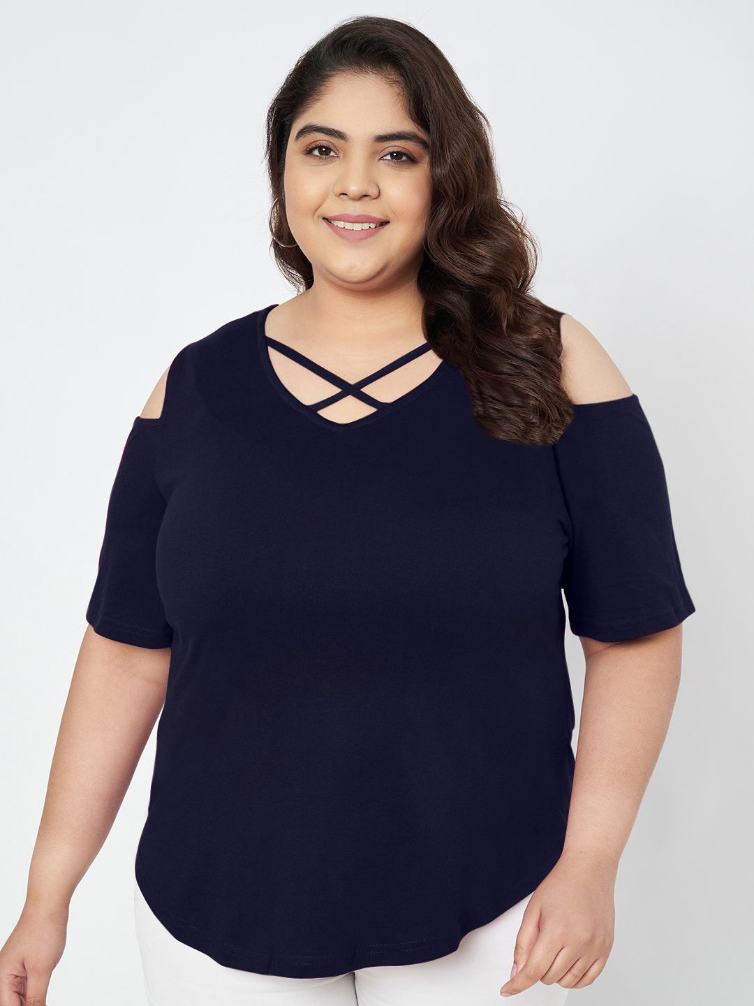 

BRINNS Plus Size Cut Out Detail Cotton Top, Navy blue