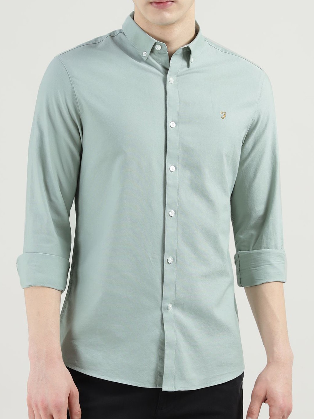 

Farah Men Slim Fit Button-Down Collar Solid Cotton Casual Shirt, Green