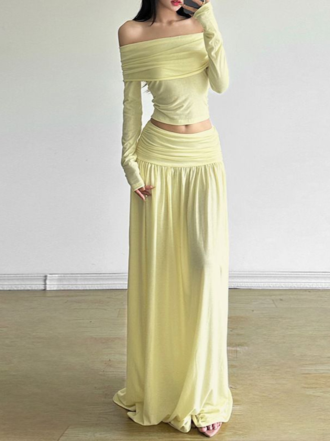 

StyleCast Off Shoulder Top And Maxi Skirt, Yellow