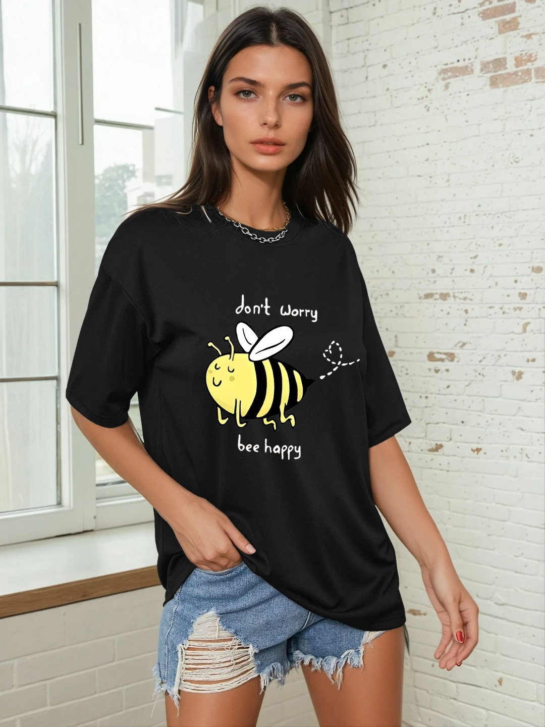 

CORSICA Women Graphic Printed Round Neck Oversized T-shirt, Black