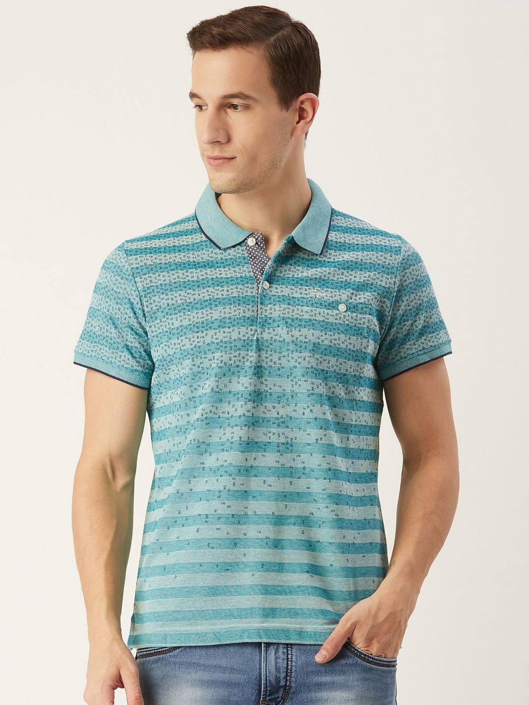 

CONFIDENCE Men Striped Polo Collar Cotton Slim Fit T-shirt, Blue