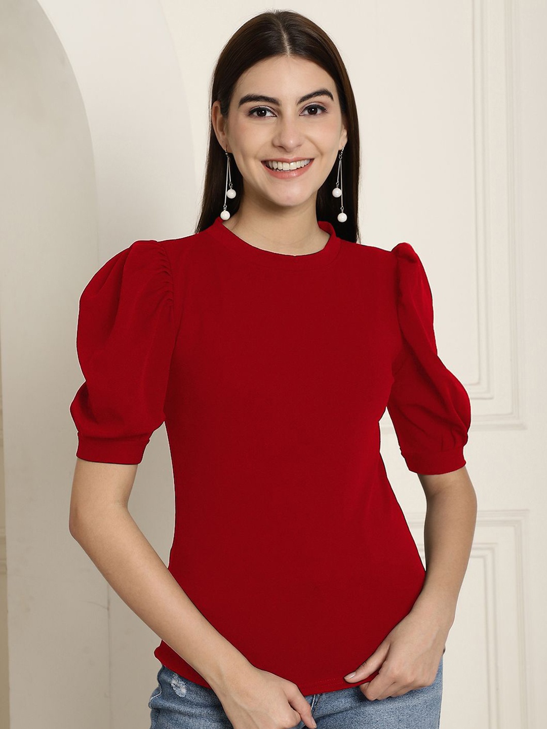 

Tromko Women Solid Round Neck Top, Maroon