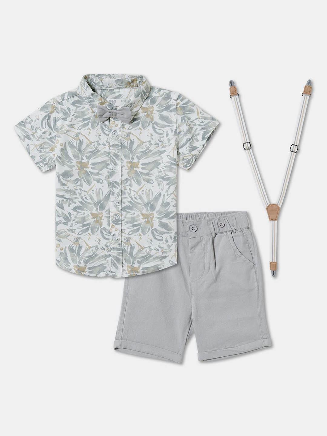 

R&B Boys Floral Printed Pure Cotton Shirt With Shorts, White