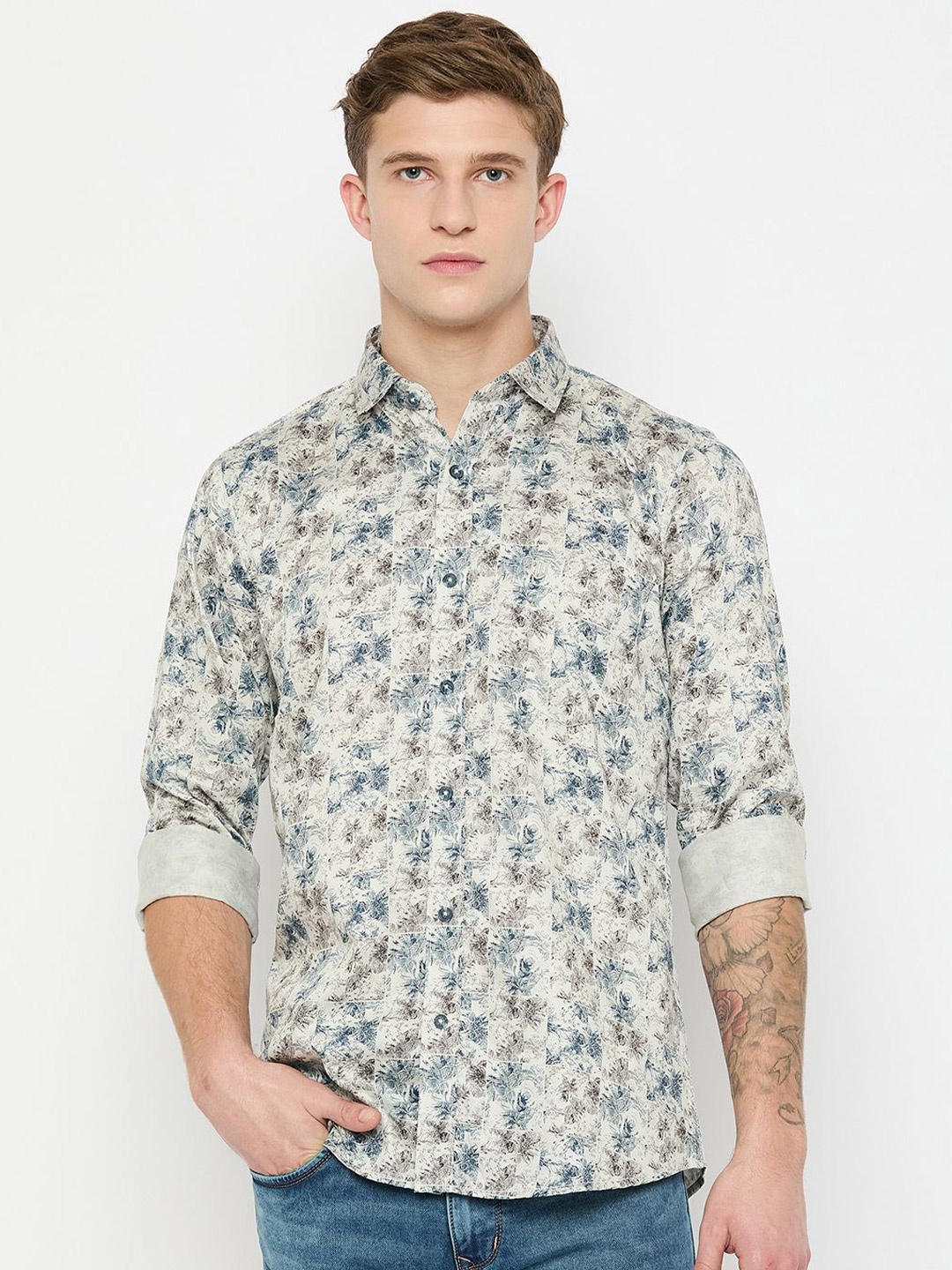 

Duke Men Slim Fit Floral Opaque Printed Casual Shirt, Brown