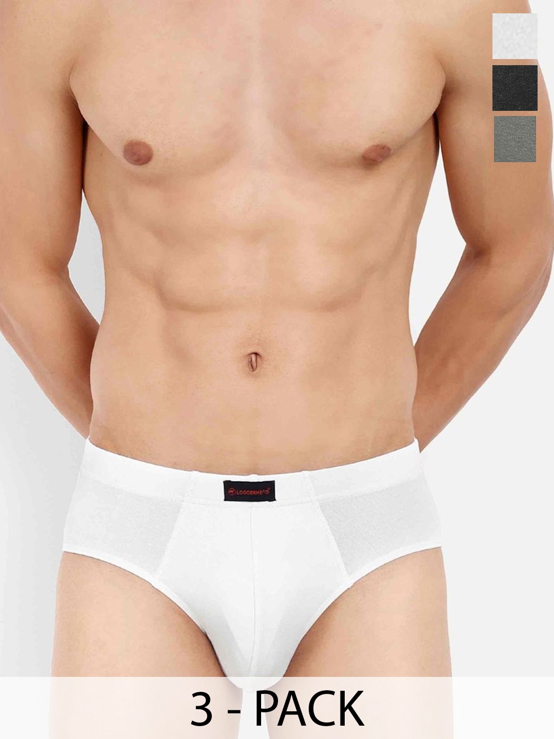 

LOGGERHEAD Pack Of 3 Cotton Hipster Briefs LHCB001-BLACK-GREY-WHITE