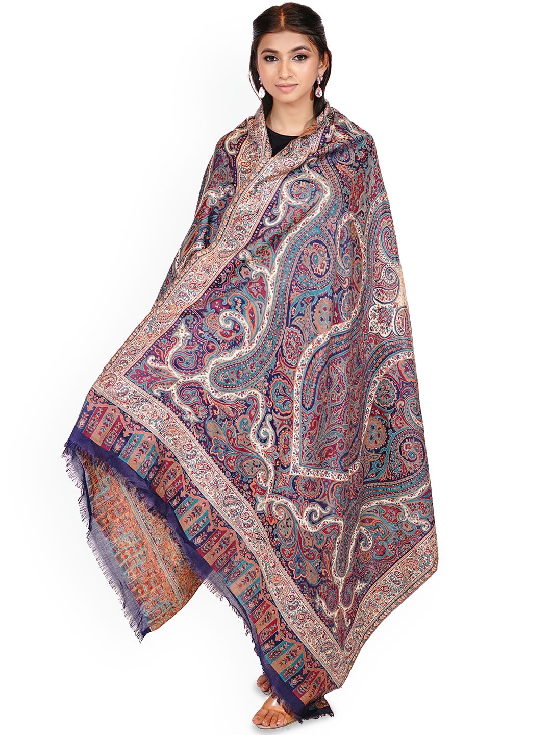 

PASHMAL INDIA PRIVATE LIMITED Ethnic Motifs Woven Design Woollen Shawl, Blue