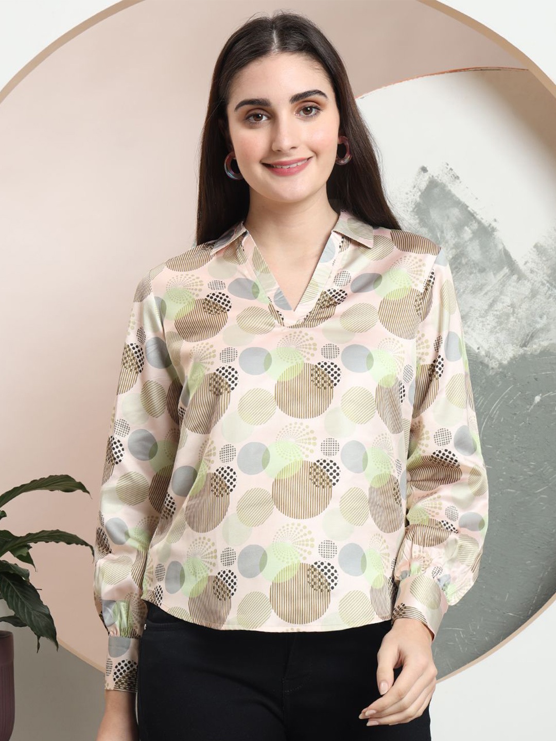 

FITHUB Print Satin Top, Cream