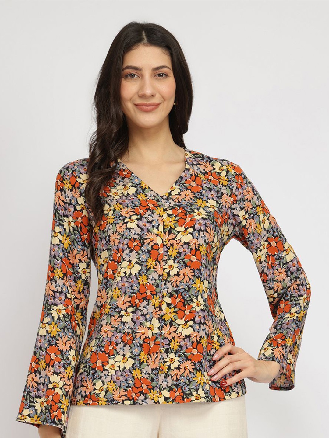 

FableStreet Women Floral Printed A-Line Top, Black